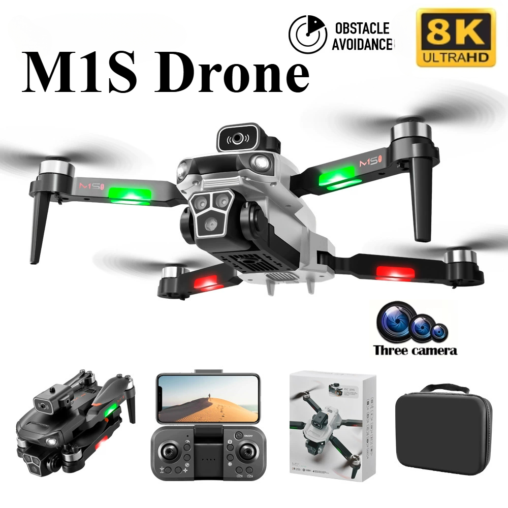 Drone Surveying - M1Sドローン 8Kプロフェッショナル トリプルカメラ 障害物回避機能付き 折りたたみ式RCクアッドコプタードローン ブラシレスモーター