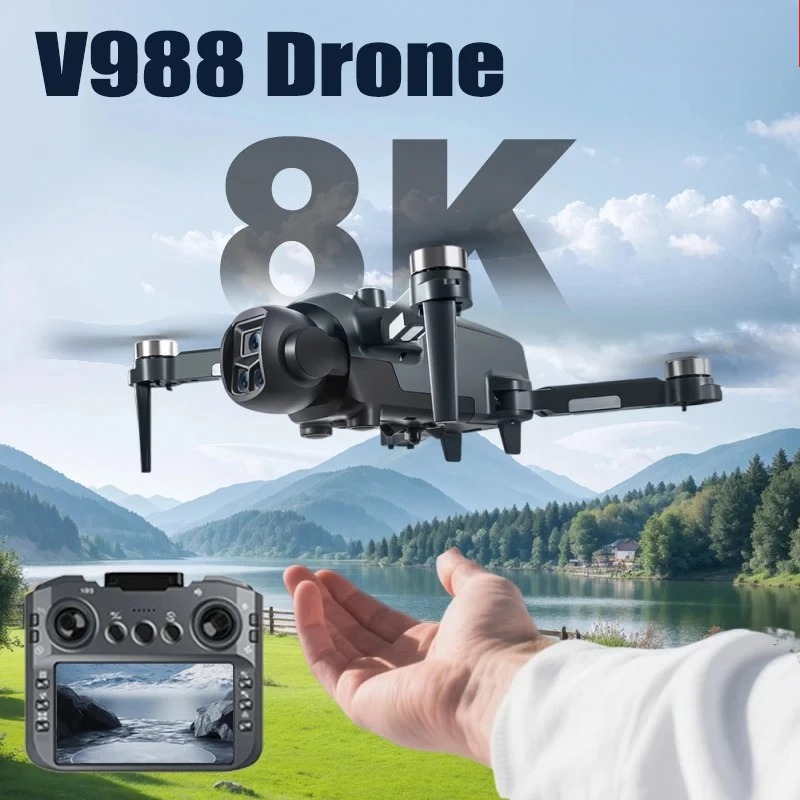 Drone Surveying - オリジナルV988ドローン 8K HDデュアルカメラ 4Kプロフェッショナルリモコン（スクリーン付き） 5G WIFI
